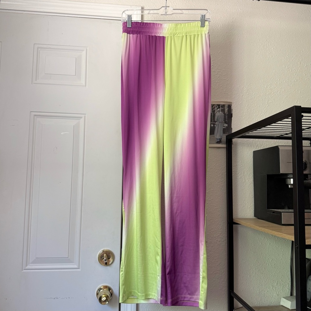 HOSBJERG green purple tie dye cisalo straight leg elastic waist cropped pants‎
